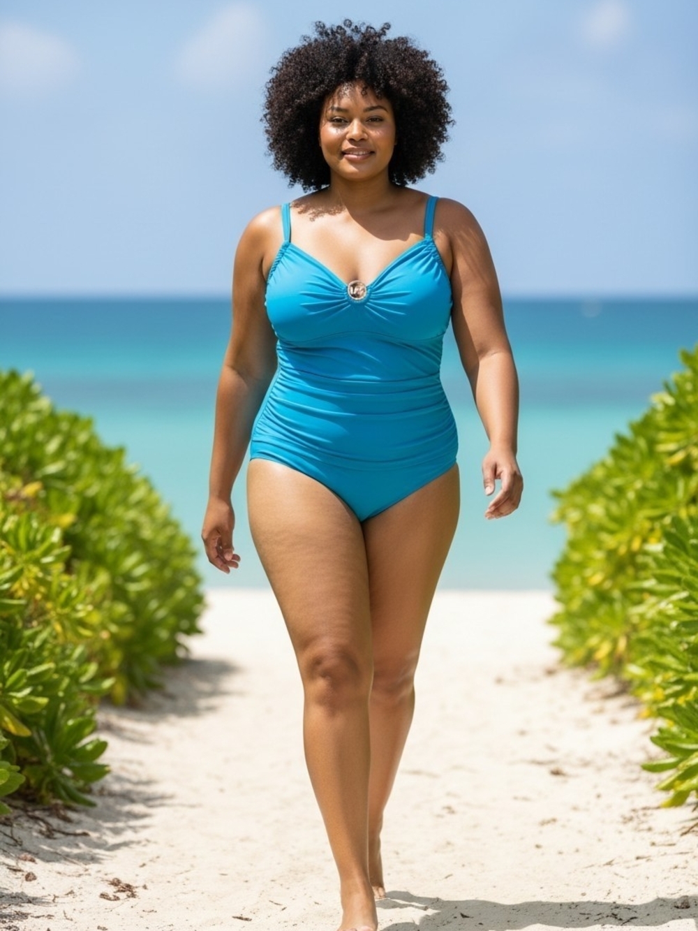 Michael Kors One Piece Swimsuit 22W Blue Ruched Tummy Control Plus Size Swim